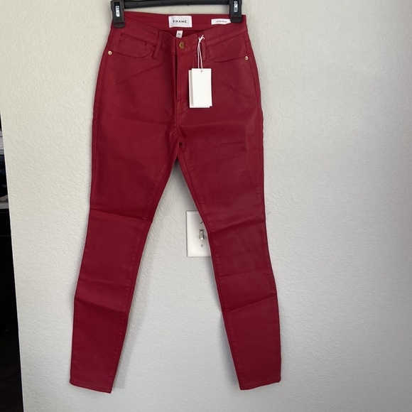 FRAME Le High waisted Skinny Jeans In Washed Red - Picture 7 of 13